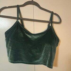NWT PINK Velvet Cami Crop Top L Emerald Green